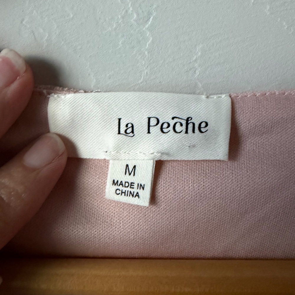 NWT La Peche Baby Pink Lace Ruffle Blouse Front Tie Top Fairycore Coquette - Picture 2 of 6